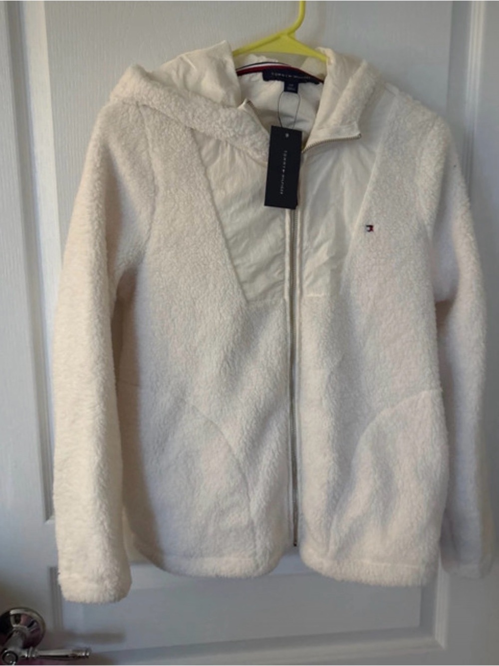 Tommy Hilfiger White Sherpa Zip Hoodie Jacket